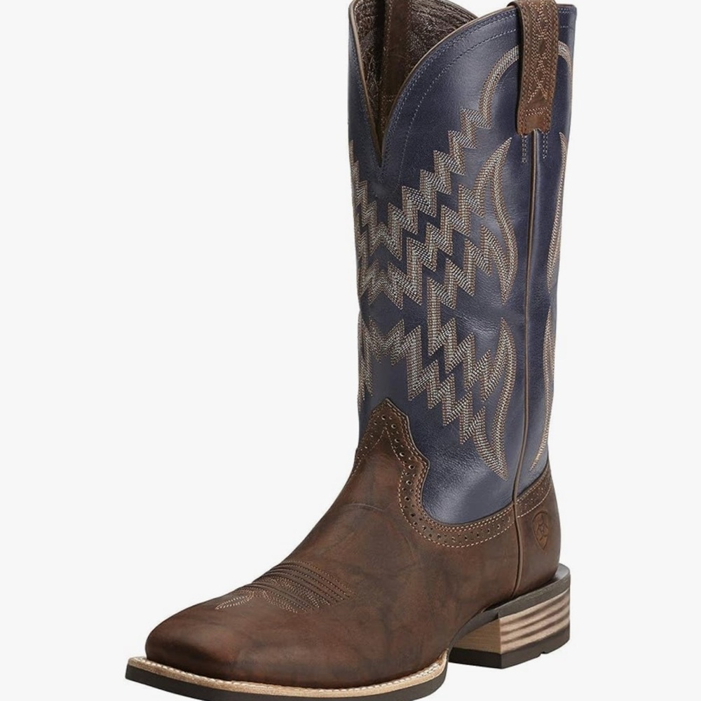 Ariat Men's Tycoon Bar Brown and Arizona Sky Wide Square Toe Cowboy Boots